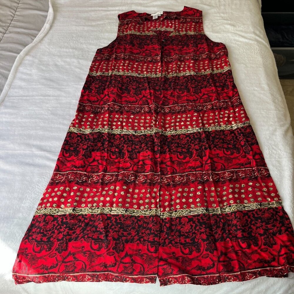 Coldwater Creek 1X Sleeveless Maxi Sweater Cardigan/Dress Vest Boho Red Black